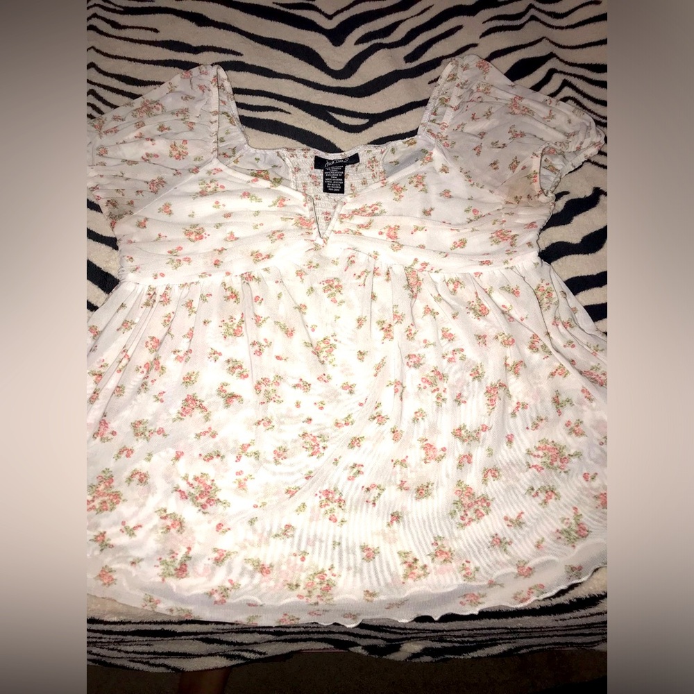 Meshy Soft Floral V-Neck Blouse